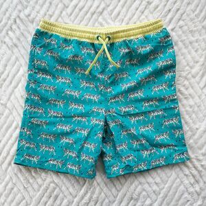 EGG New York by Susan Lazar Boys Tiger Print Swim Trunks Teal Drawstring Size 5